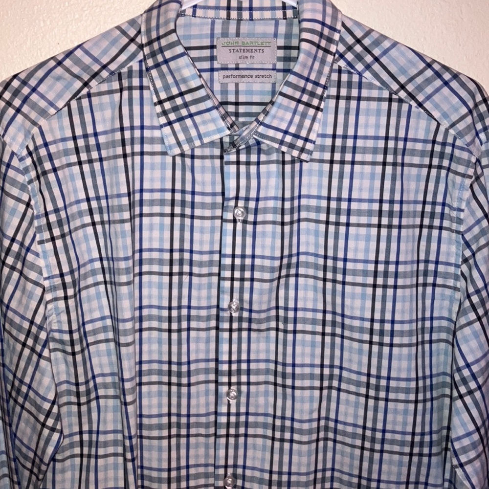 John Bartlett Blue and‎ White Plaid Button Shirt